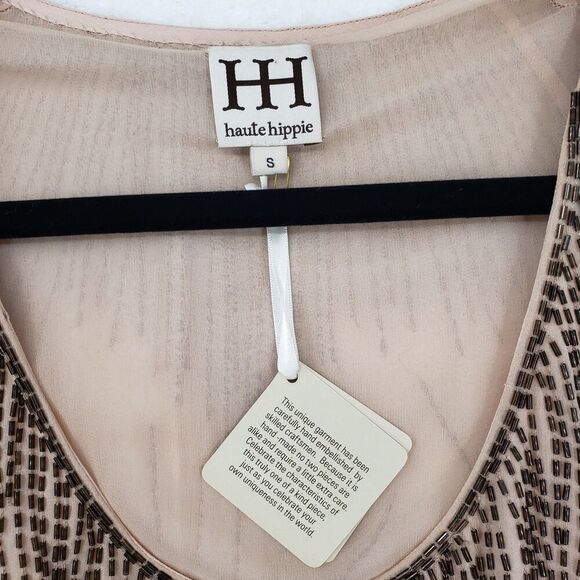 NWT Haute Hippie Blouse Womens Small Silk Beaded Embellished Tunic Top Boho - Picture 3 of 14